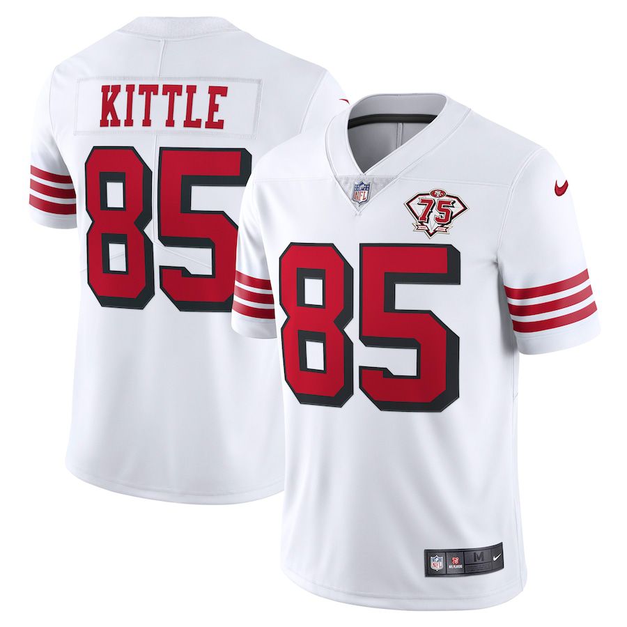 Men San Francisco 49ers #85 George Kittle Nike White 75th Anniversary 2nd Alternate Vapor Limited NFL Jersey